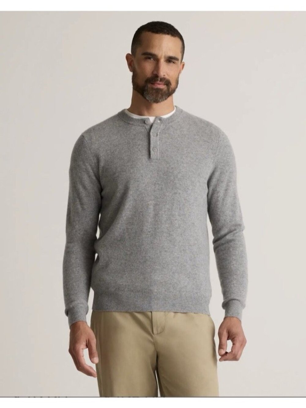 Quince 100% Mongolian Cashmere Henley Sweater Heather Gray Men's Size L